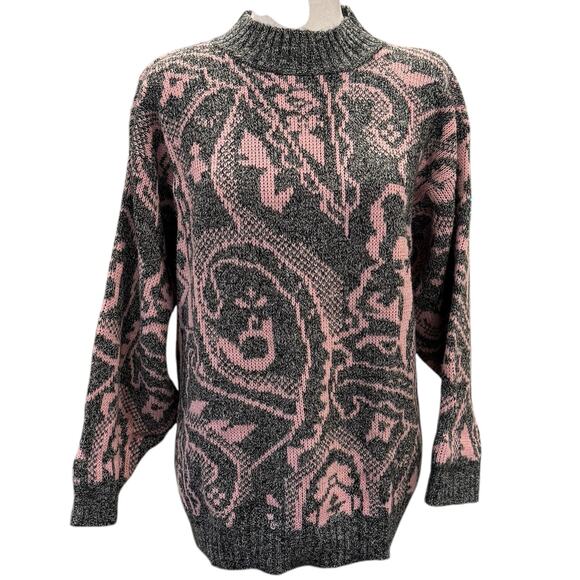 Mock Neck Gray Pink Retro 80's Vintage Sweater Large El Mar California - Picture 1 of 6